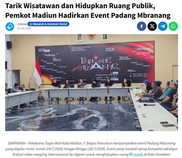Tarik Wisatawan dan Hidupkan Ruang Publik, Pemkot Madiun Hadirkan Event Padang Mbranang