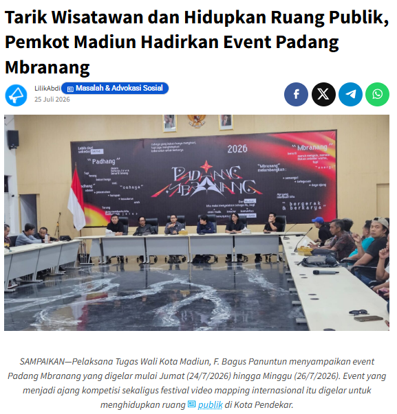 Tarik Wisatawan dan Hidupkan Ruang Publik, Pemkot Madiun Hadirkan Event Padang Mbranang