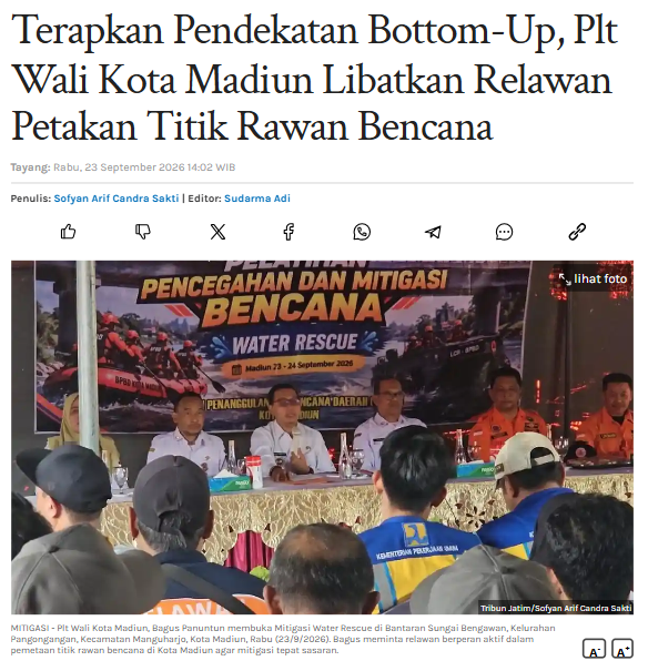 Terapkan Pendekatan Bottom-Up, Plt Wali Kota Madiun Libatkan Relawan Petakan Titik Rawan Bencana