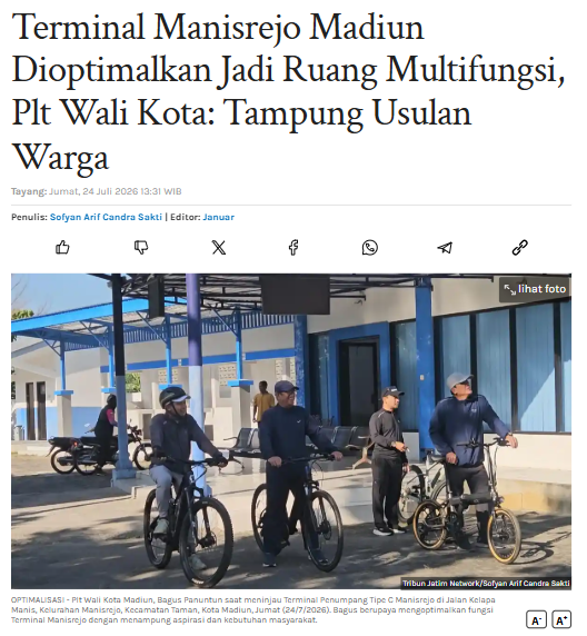 Terminal Manisrejo Madiun Dioptimalkan Jadi Ruang Multifungsi, Plt Wali Kota: Tampung Usulan Warga