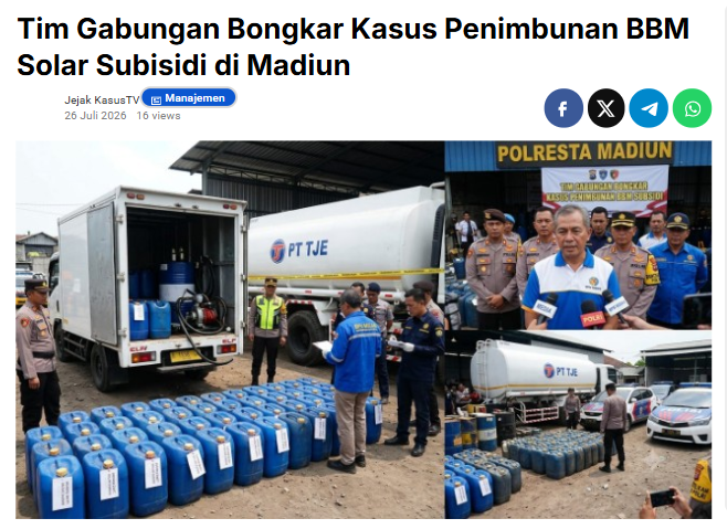 Tim Gabungan Bongkar Kasus Penimbunan BBM Solar Subisidi di Madiun