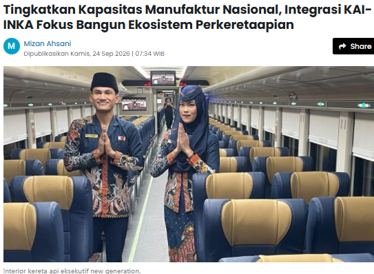 Tingkatkan Kapasitas Manufaktur Nasional, Integrasi KAI-INKA Fokus Bangun Ekosistem Perkeretaapian