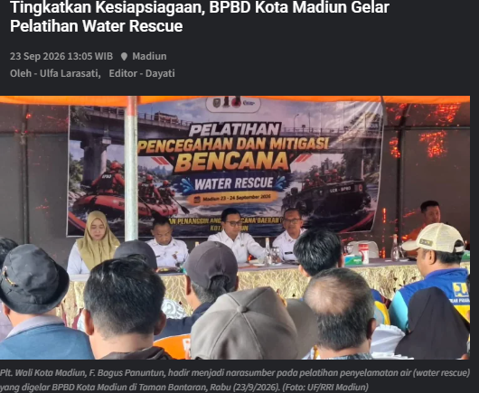 Tingkatkan Kesiapsiagaan, BPBD Kota Madiun Gelar Pelatihan Water Rescue