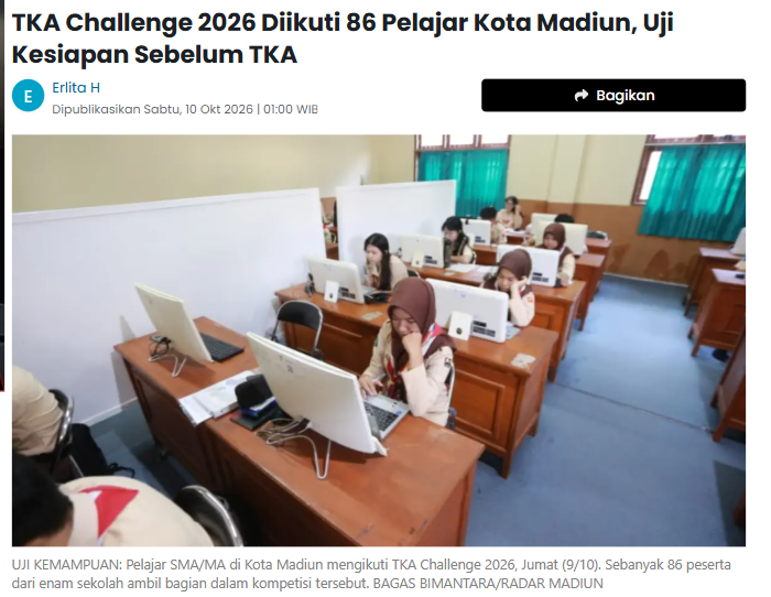 TKA Challenge 2026 Diikuti 86 Pelajar Kota Madiun, Uji Kesiapan Sebelum TKA