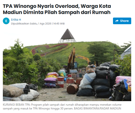 TPA Winongo Nyaris Overload, Warga Kota Madiun Diminta Pilah Sampah dari Rumah
