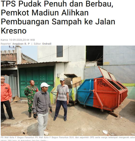 TPS Pudak Penuh dan Berbau, Pemkot Madiun Alihkan Pembuangan Sampah ke Jalan Kresno