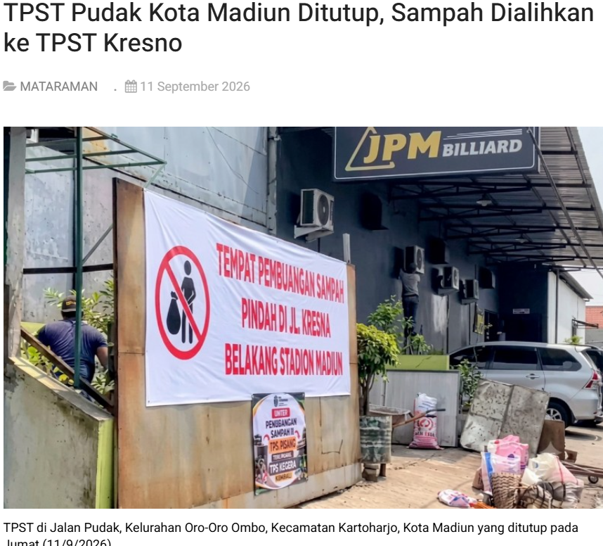 TPST Pudak Kota Madiun Ditutup, Sampah Dialihkan ke TPST Kresno