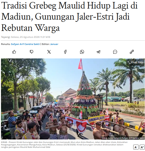 Tradisi Grebeg Maulid Hidup Lagi di Madiun, Gunungan Jaler-Estri Jadi Rebutan Warga