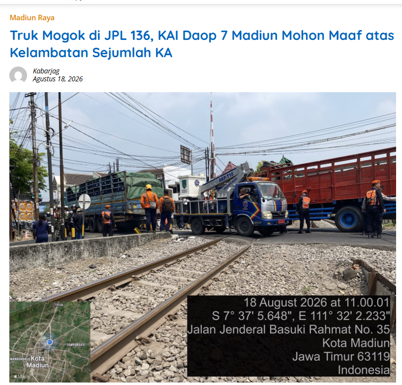 Truk Mogok di JPL 136, KAI Daop 7 Madiun Mohon Maaf atas Kelambatan Sejumlah KA