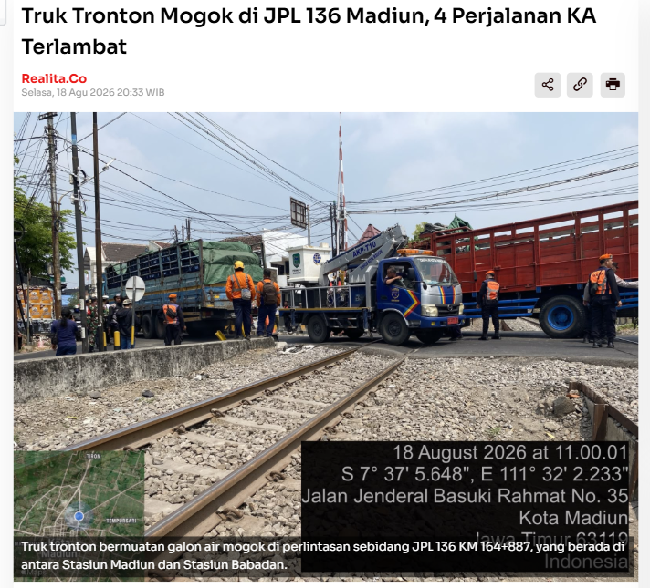 Truk Tronton Mogok di JPL 136 Madiun, 4 Perjalanan KA Terlambat
