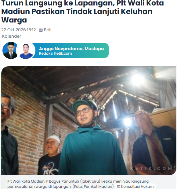 Turun Langsung ke Lapangan, Plt Wali Kota Madiun Pastikan Tindak Lanjuti Keluhan Warga