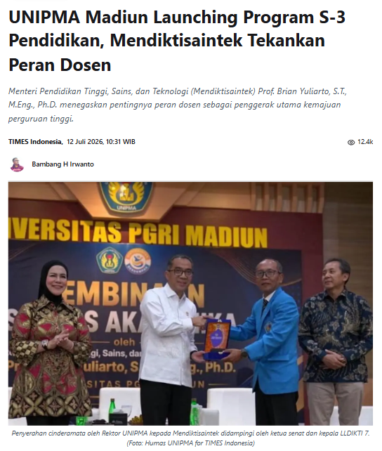 UNIPMA Madiun Launching Program S-3 Pendidikan, Mendiktisaintek Tekankan Peran Dosen