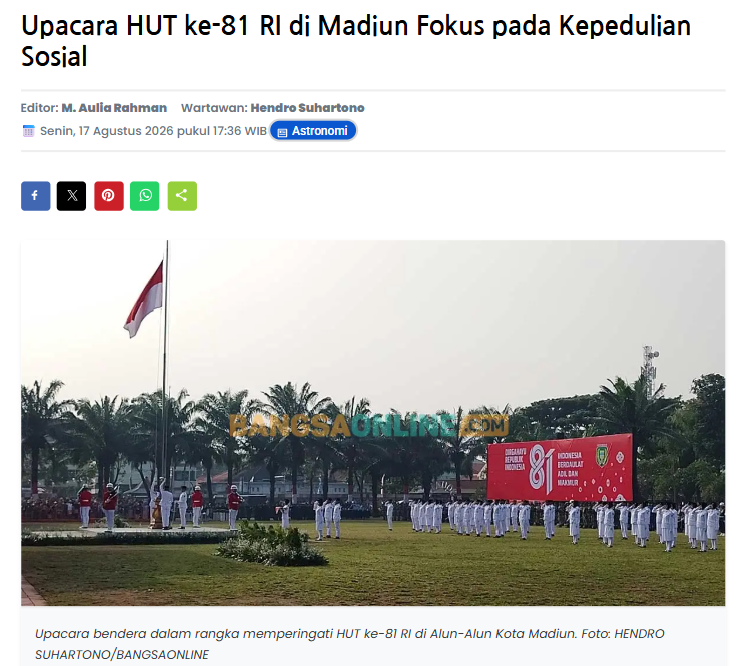 Upacara HUT ke-81 RI di Madiun Fokus pada Kepedulian Sosial