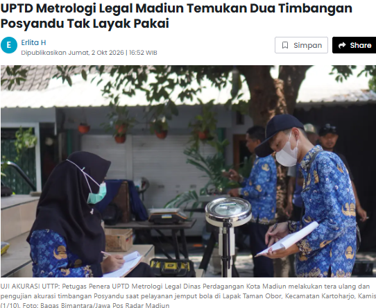 UPTD Metrologi Legal Madiun Temukan Dua Timbangan Posyandu Tak Layak Pakai