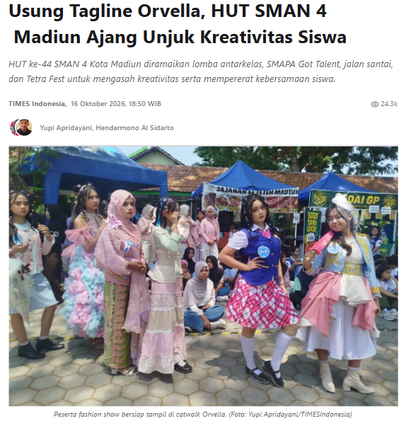 Usung Tagline Orvella, HUT SMAN 4  Madiun Ajang Unjuk Kreativitas Siswa