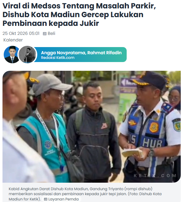 Viral di Medsos Tentang Masalah Parkir, Dishub Kota Madiun Gercep Lakukan Pembinaan kepada Jukir