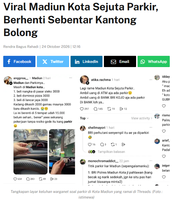 Viral Madiun Kota Sejuta Parkir, Berhenti Sebentar Kantong Bolong