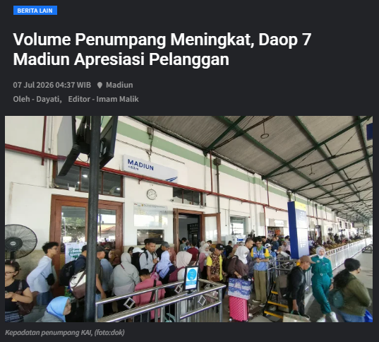 Volume Penumpang Meningkat, Daop 7 Madiun Apresiasi Pelanggan