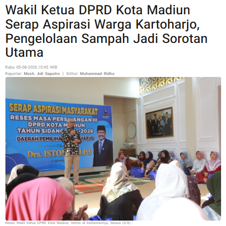 Wakil Ketua DPRD Kota Madiun Serap Aspirasi Warga Kartoharjo, Pengelolaan Sampah Jadi Sorotan Utama