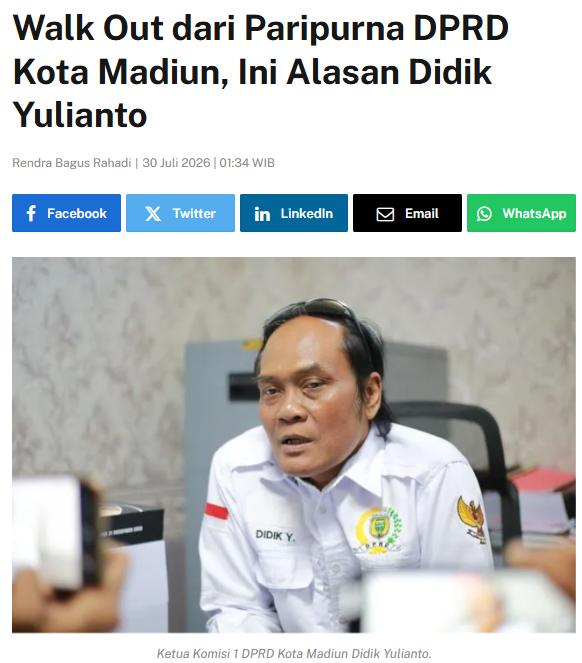 Walk Out dari Paripurna DPRD Kota Madiun, Ini Alasan Didik Yulianto
