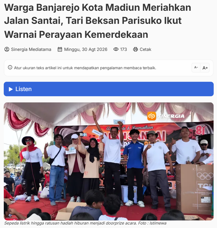 Warga Banjarejo Kota Madiun Meriahkan Jalan Santai, Tari Beksan Parisuko Ikut Warnai Perayaan Kemerdekaan