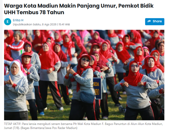 Warga Kota Madiun Makin Panjang Umur, Pemkot Bidik UHH Tembus 78 Tahun