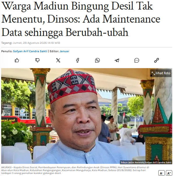 Warga Madiun Bingung Desil Tak Menentu, Dinsos: Ada Maintenance Data sehingga Berubah-ubah