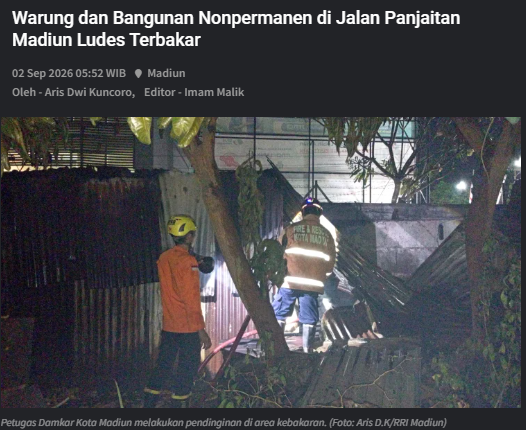 Warung dan Bangunan Nonpermanen di Jalan Panjaitan Madiun Ludes Terbakar