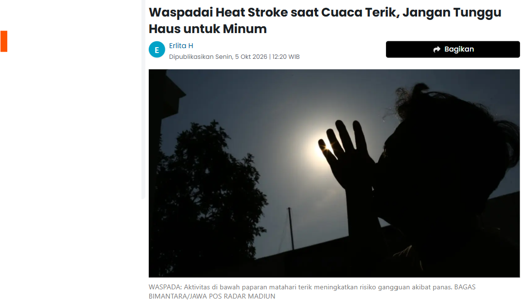 Waspadai Heat Stroke saat Cuaca Terik, Jangan Tunggu Haus untuk Minum