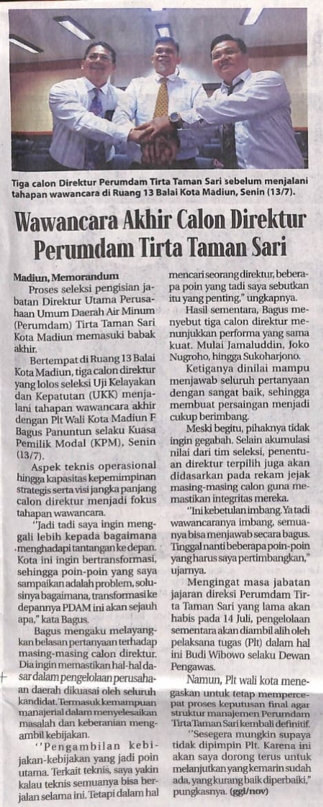 Wawancara Akhir Calon Direktur Perumdam Tirta Taman Sari