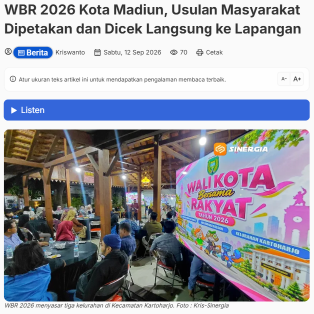 WBR 2026 Kota Madiun, Usulan Masyarakat Dipetakan dan Dicek Langsung ke Lapangan