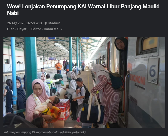 Wow! Lonjakan Penumpang KAI Warnai Libur Panjang Maulid Nabi