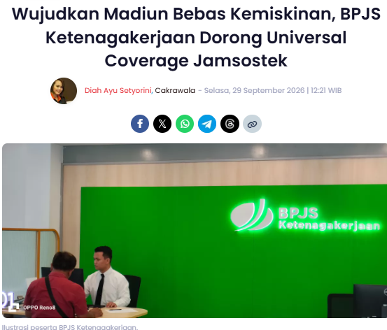 Wujudkan Madiun Bebas Kemiskinan, BPJS Ketenagakerjaan Dorong Universal Coverage Jamsostek