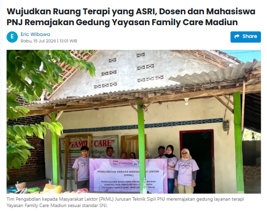 Wujudkan Ruang Terapi yang ASRI, Dosen dan Mahasiswa PNJ Remajakan Gedung Yayasan Family Care Madiun