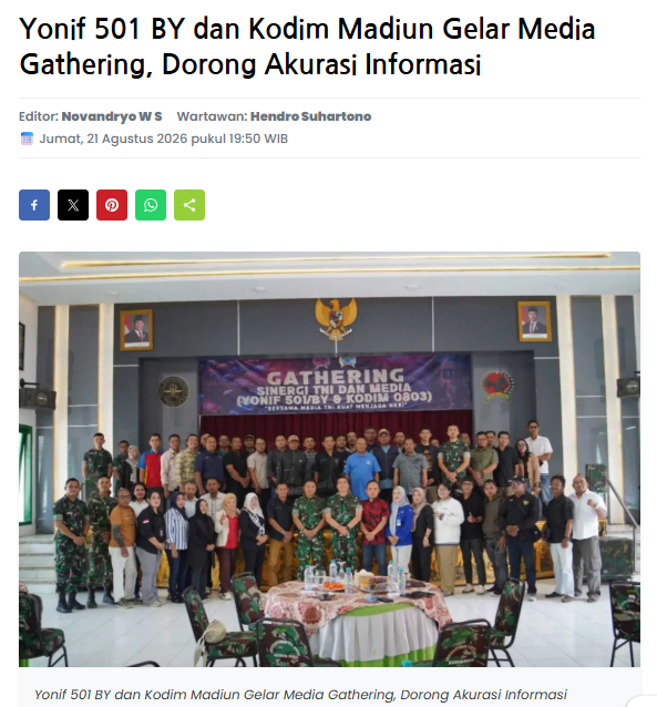 Yonif 501 BY dan Kodim Madiun Gelar Media Gathering, Dorong Akurasi Informasi