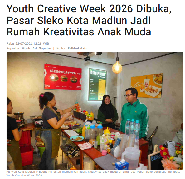 Youth Creative Week 2026 Dibuka, Pasar Sleko Kota Madiun Jadi Rumah Kreativitas Anak Muda